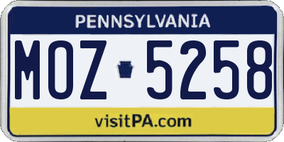PA license plate MOZ5258