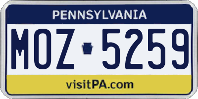 PA license plate MOZ5259