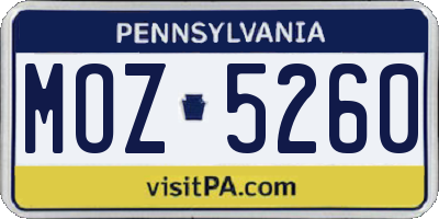 PA license plate MOZ5260