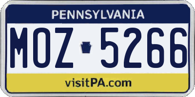 PA license plate MOZ5266