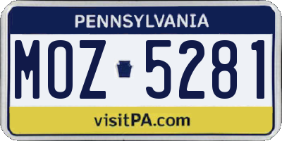 PA license plate MOZ5281
