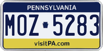 PA license plate MOZ5283