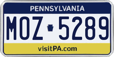 PA license plate MOZ5289