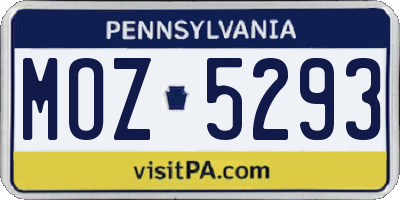 PA license plate MOZ5293