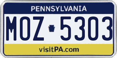PA license plate MOZ5303