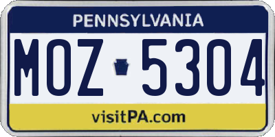 PA license plate MOZ5304