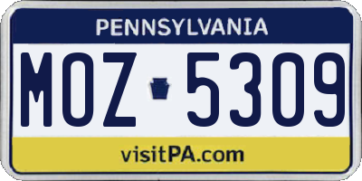 PA license plate MOZ5309