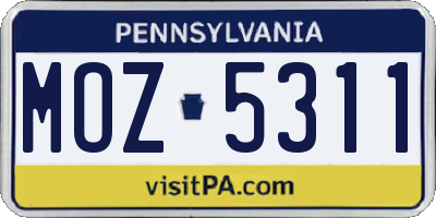 PA license plate MOZ5311