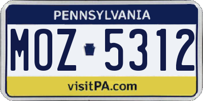 PA license plate MOZ5312