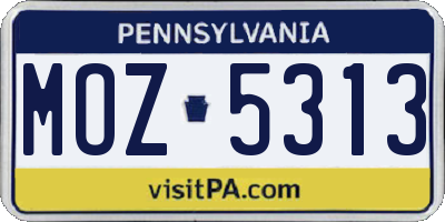 PA license plate MOZ5313