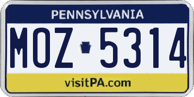 PA license plate MOZ5314