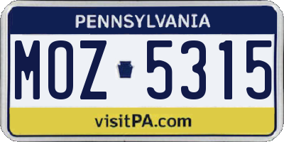PA license plate MOZ5315