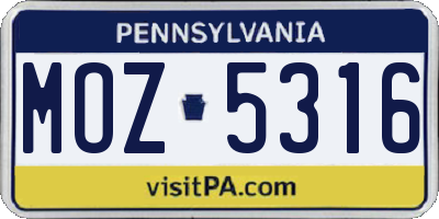 PA license plate MOZ5316