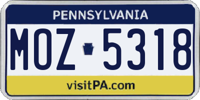 PA license plate MOZ5318