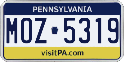 PA license plate MOZ5319