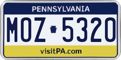 PA license plate MOZ5320
