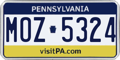 PA license plate MOZ5324