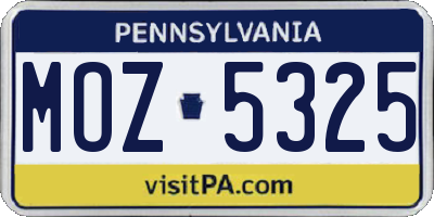 PA license plate MOZ5325