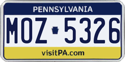 PA license plate MOZ5326