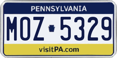 PA license plate MOZ5329