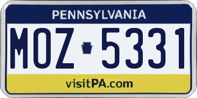 PA license plate MOZ5331