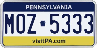 PA license plate MOZ5333