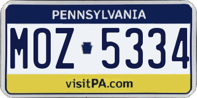 PA license plate MOZ5334