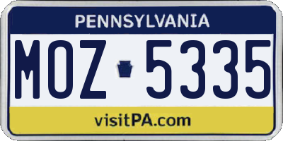PA license plate MOZ5335