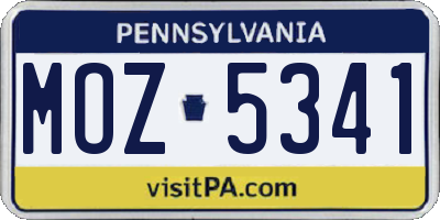 PA license plate MOZ5341