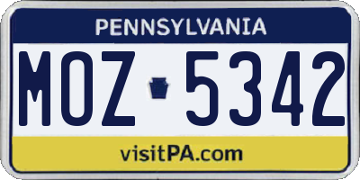 PA license plate MOZ5342