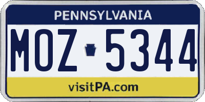 PA license plate MOZ5344