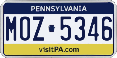 PA license plate MOZ5346