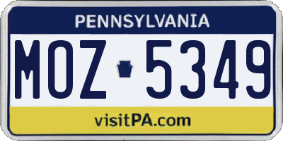 PA license plate MOZ5349