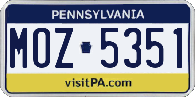 PA license plate MOZ5351