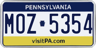 PA license plate MOZ5354