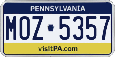 PA license plate MOZ5357