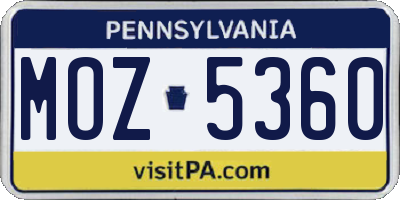 PA license plate MOZ5360