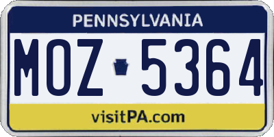 PA license plate MOZ5364