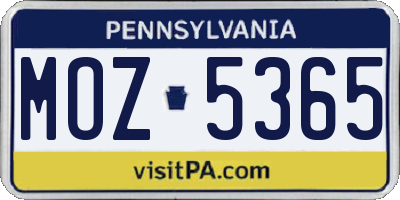 PA license plate MOZ5365