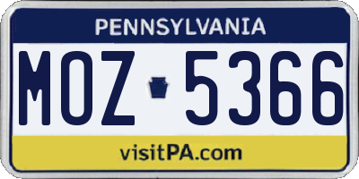 PA license plate MOZ5366