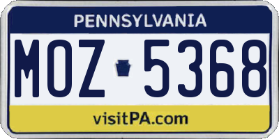 PA license plate MOZ5368