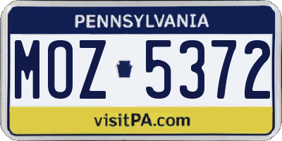 PA license plate MOZ5372