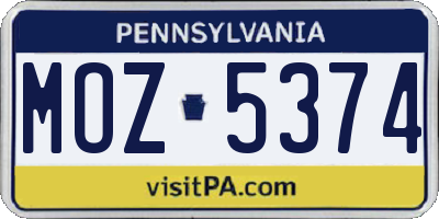 PA license plate MOZ5374