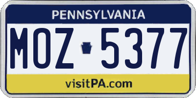PA license plate MOZ5377