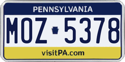 PA license plate MOZ5378
