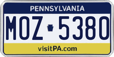 PA license plate MOZ5380
