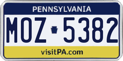 PA license plate MOZ5382