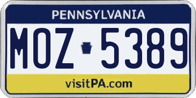 PA license plate MOZ5389
