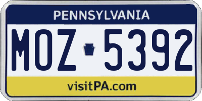 PA license plate MOZ5392
