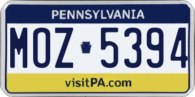 PA license plate MOZ5394